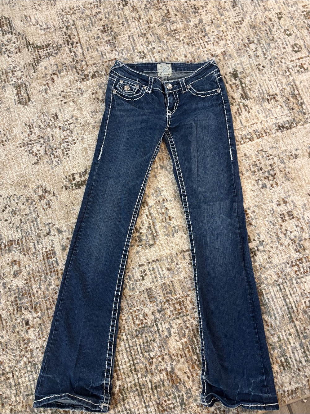 L.A. idol Dark Blue Flare Jeans with Contrast Stitching